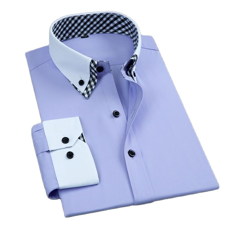 망 더블 레이어 드레스 셔츠 긴 소매 비 철 패션 비즈니스 정장 일반 맞는 사무실 Camisa 사회 솔리드 버튼 셔츠